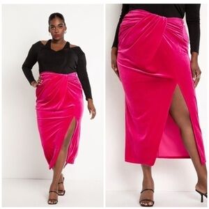 Eloquii Fuchsia Hot Pink Velvet Twist Draped Maxi Skirt Plus Size 16 XL Stretch